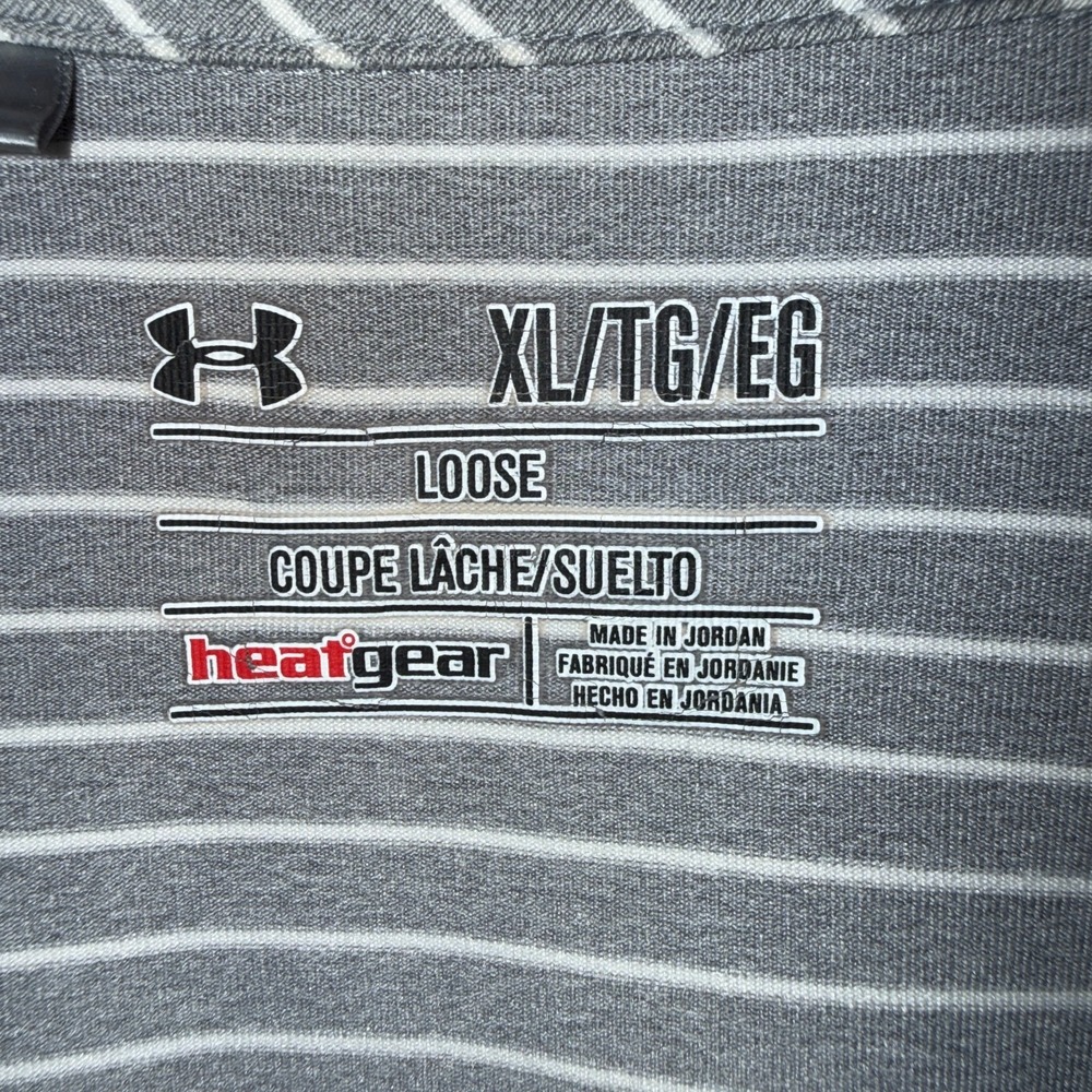 Under Armour Polo Shirt Mens XL‎ Striped Gray White HeatGear Loose Fit - Picture 2 of 5